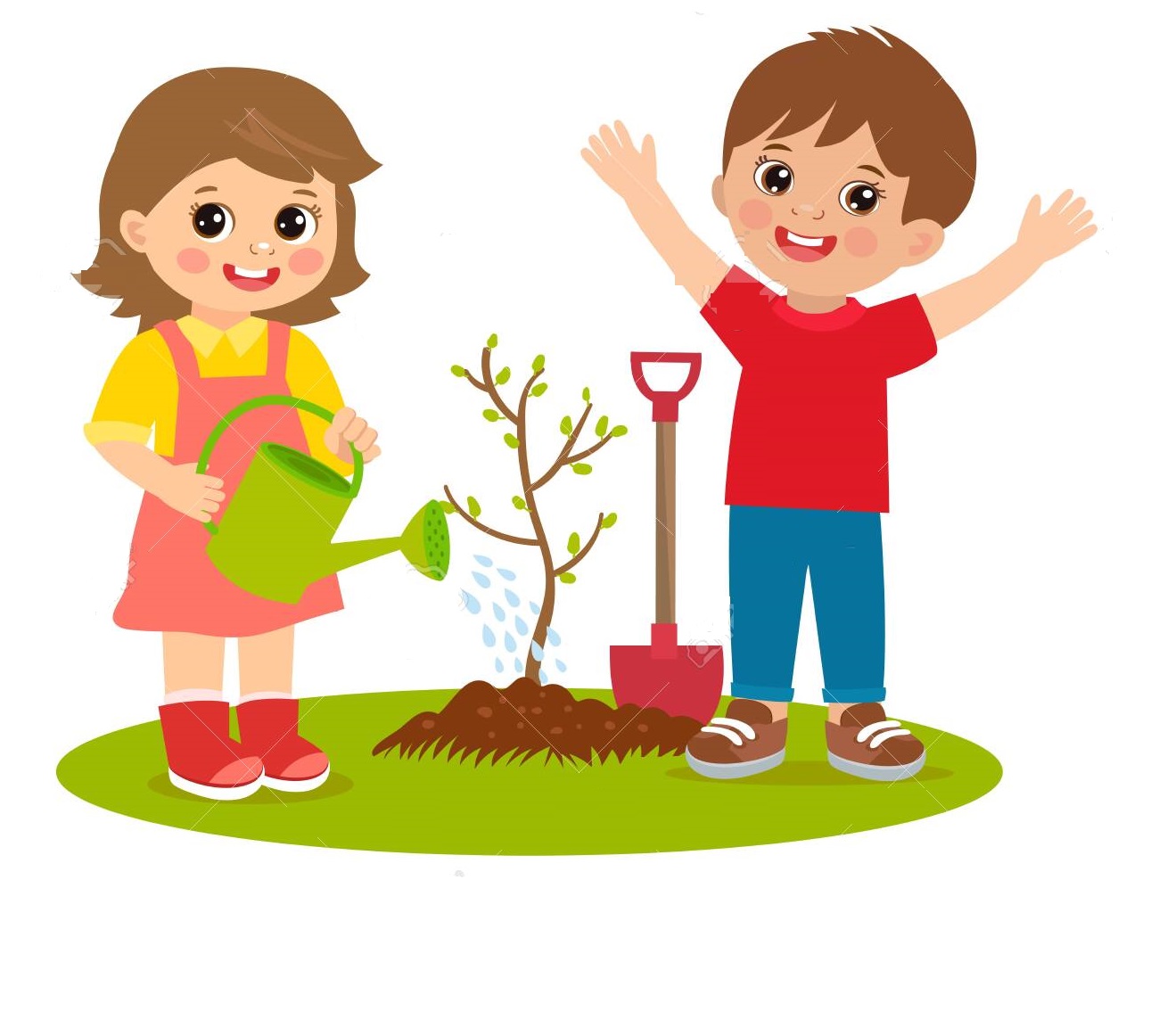 Дети сажают деревья вектор